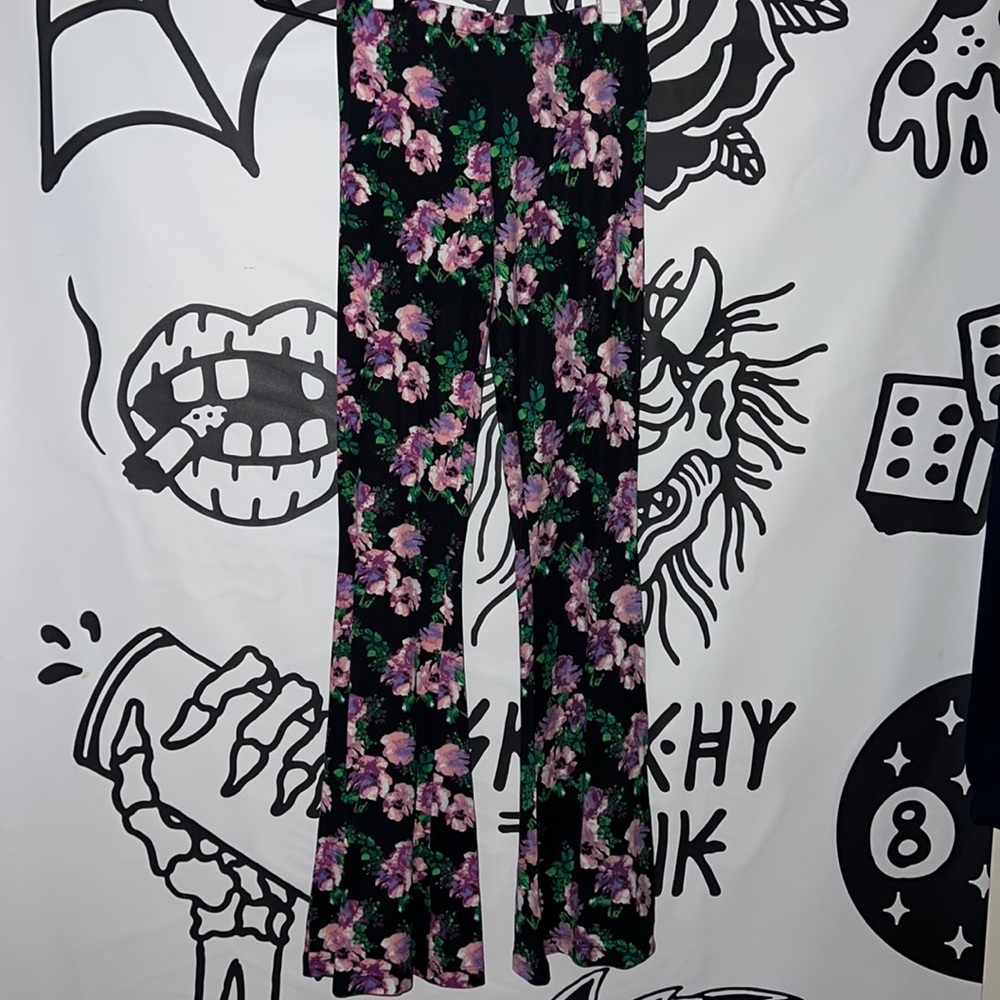 Black floral super soft bell bottoms